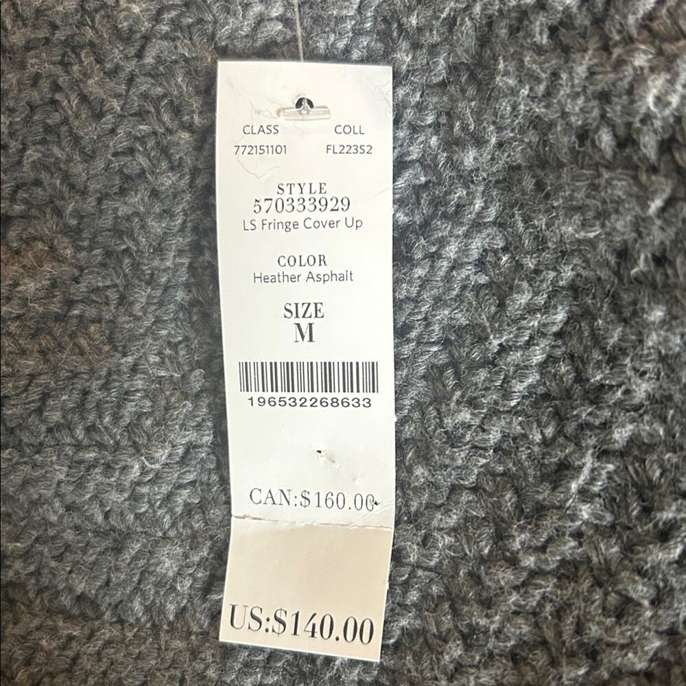 NWT White House Black Market Heather grey fringe shawl collar tie belt cardigan - Picture 13 of 14